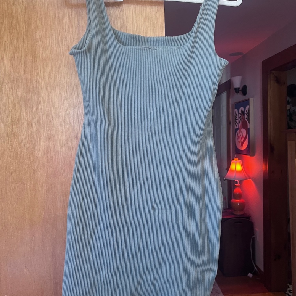 Madewell Ribbed Square-Neck Mini Dress in Sage Green